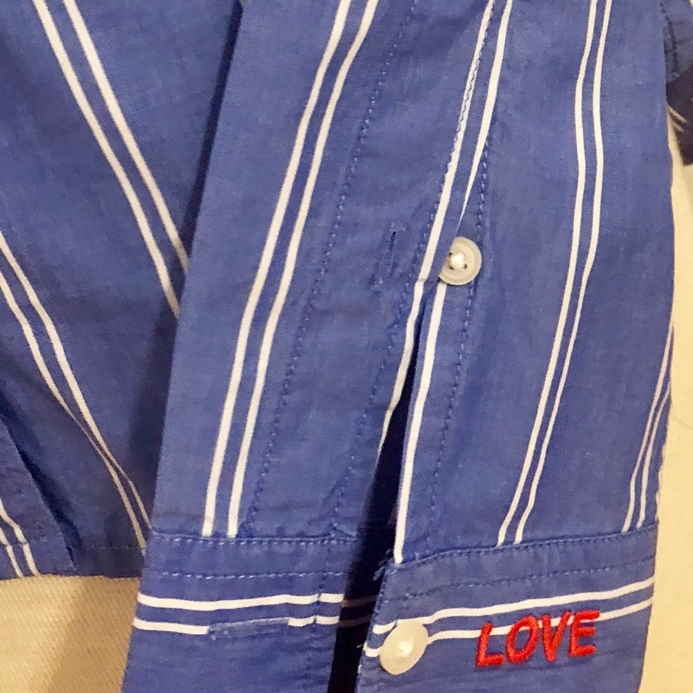 Gap Boyfriend Fitted Blue White Striped Shirt XS - Picture 3 of 6